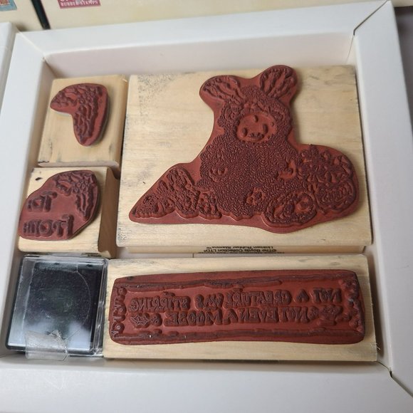 Lot (2) Boyds Bears & Friends Rubber Stamp Kit Manheim Eco-Moose & Bailey's Hear - Picture 2 of 8